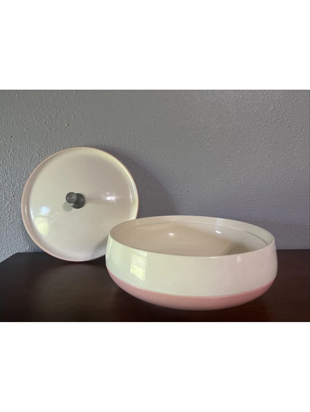 Vintage Bopp Decker Plastic Vacron Covered Bowl Serving Dish MCM Dusty Rose Pink